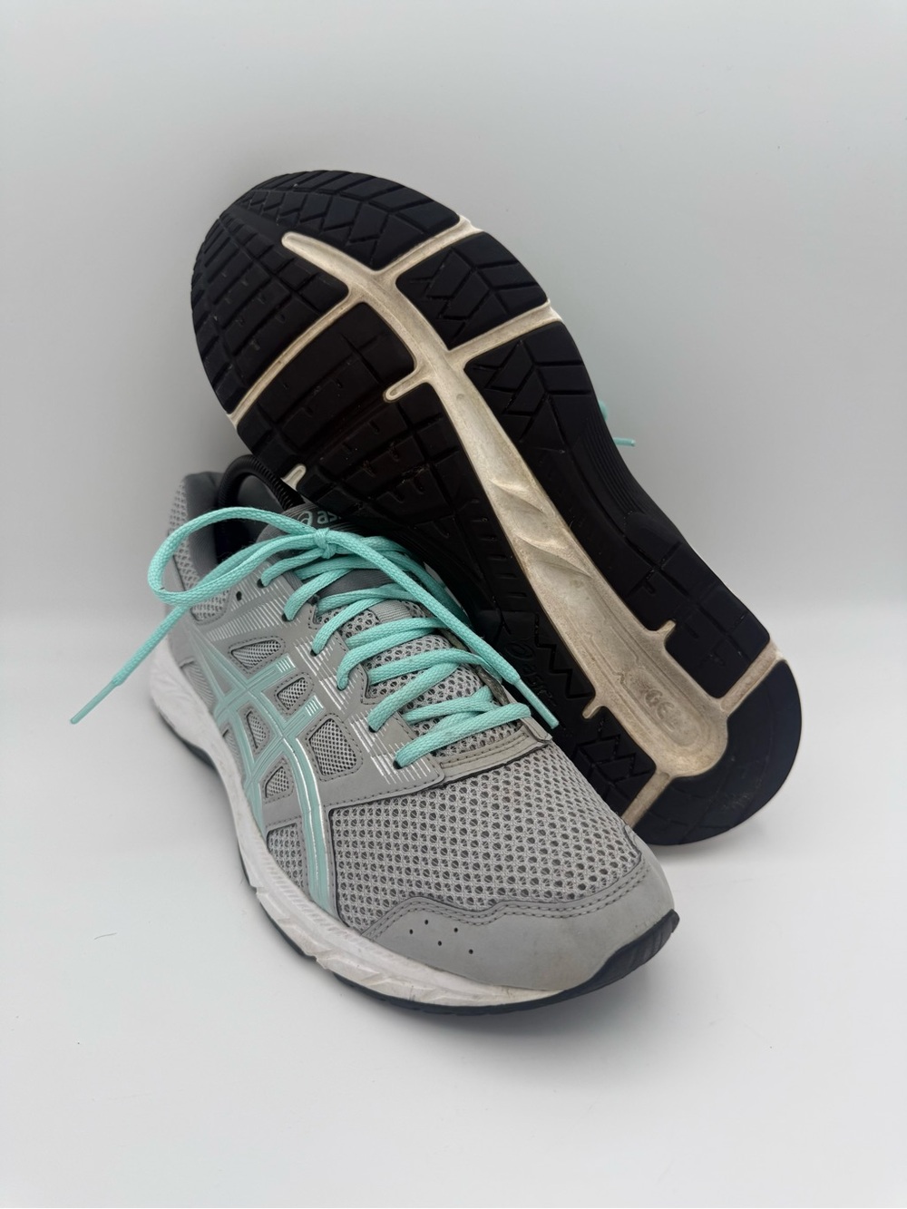 Women's ASICS Gel-Contend 5 Gray Teal Athletic Running Shoes Size 11 WIDE